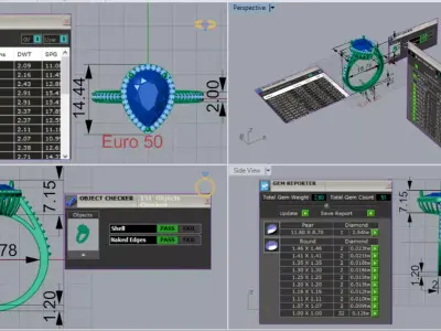 Yellow Gold Engagement Ring Teardrop Diamond Halo Model jr00186 3D print model
