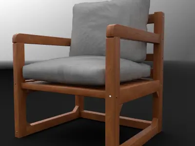 Armchair wooden chair with cushion Low-poly 3D model