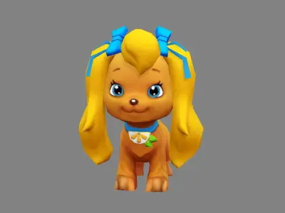 Cartoon puppy - yellow female dog - Pet dog Low-poly 3D model