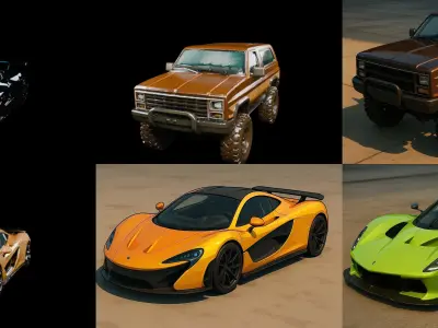 Sport Car bundle 3 pack 100 glb 3D model