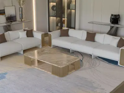 Modern Luxury Sofa Set with Golden Accents 3D model