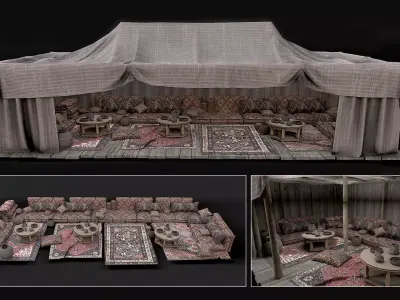 Old Traditional Eastern Nomads Tent 2 Low Poly PBR Low-poly 3D model