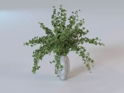 Light Green Leafy Branches in Frosted Glass Vase 3D model