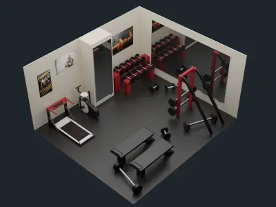 Low-Poly Gym - Fitness Hall Low-poly 3D model