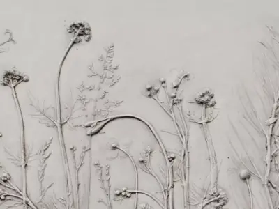 Rectangular Plaster Relief Panel Floral Wall Decor 3D model