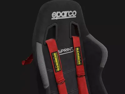 Sparco Sprint Racing Seat with 6 Point Harnes Low-poly 3D model