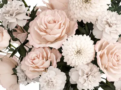 Bouquet of pink white flowers chrysanthemum roses peony 392 3D model