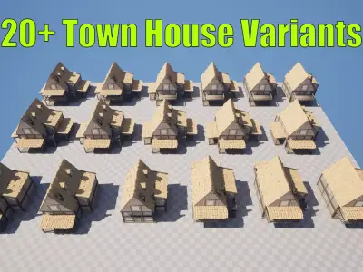 20 House Variants - 4K NEXT GEN game-ready models of town houses Low-poly 3D model