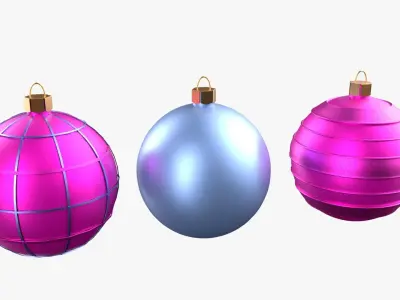 Christmas Tree Ornament Set3 - Pink LightBlue Low-poly 3D model