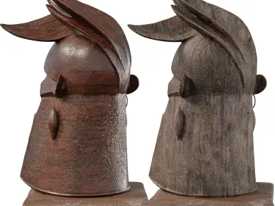 Wooden Viking Warrior Bust Mythical Low-poly 3D model