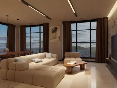  Fully Closed  Apartment Design Living Room and Kitchen 3D model