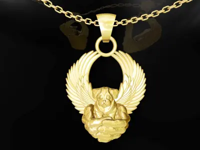 Little angel cute dog hand gold pendant jewelry 3D print model