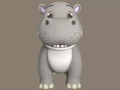 Rigged Cute Playful Grey Hippo Low-poly 3D model