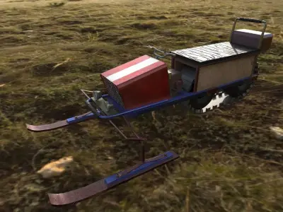 SnowMobile toy in grass Low-poly 3D model