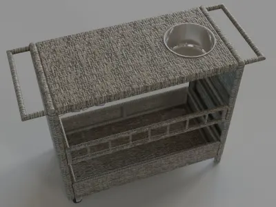 Puerta Outdoor Wicker Bar Cart With Ice Pail 3D model