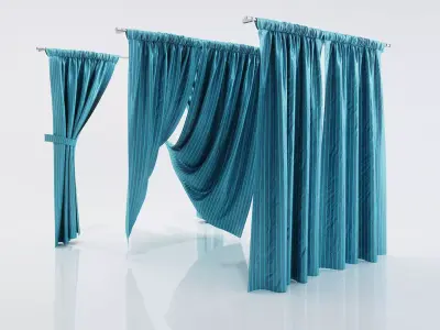 Ocean blue window curtains 3D model