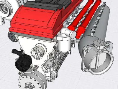 Billet Barra Turbo engine with Sequential gearbox combo 3D print model
