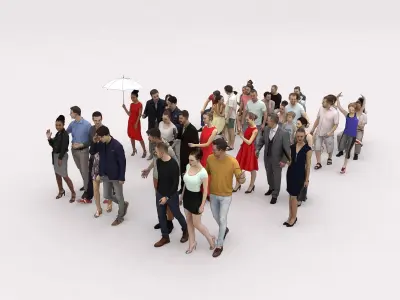 40x Crowds Scanned Casual 12 Elegant Sitting People Low-poly 3D model