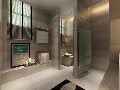 Bathroom modern with walls and light fixtures 3D model