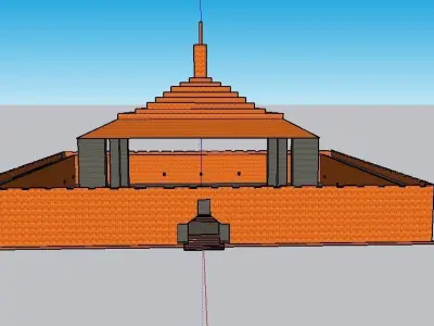 Temple with orange roof Free low-poly 3D model
