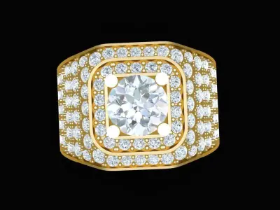 Luxury Diamond Pave Men Ring with Bold Square Setting 1816 3D print model