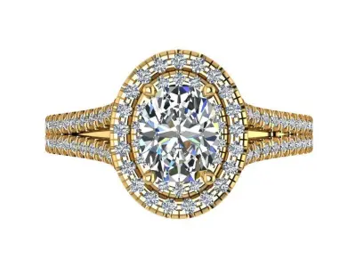 Ring184 oval diamond halo engagement ring gold 3D print model