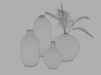 Costa Vase Set with Palm plant 3D model