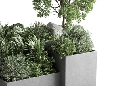 Garden plants in concrete boxes standing 3D model