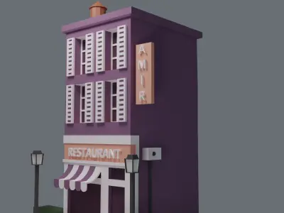 Low Poly Restaurant 3d Model building Free low-poly 3D model