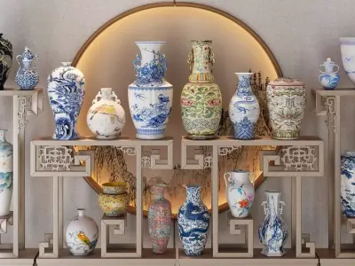 Chinese and white blue porcelain 3D model