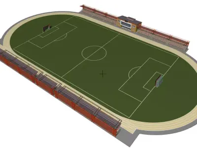 Football field with tribunes and an administrative building 3D model