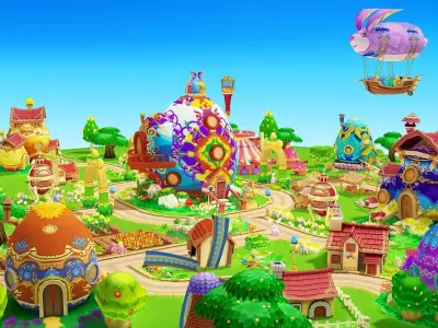 3D Cartoon Easter Village Low-poly 3D model