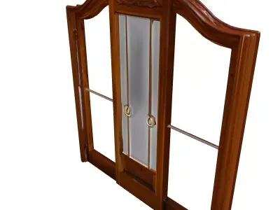 Classic Wooden Double Glass Door Low-poly 3D model