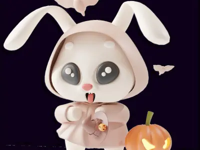 Art Toy Animal Set  3 Q-Z Halloween Character 3D model Low-poly 3D print model