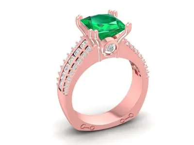 Emerald Diamond Engagement Ring for Women 726 3D print model
