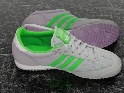 ADIDAS 3D SHOES - WHITE - GREEN - DRAGON Low-poly 3D model