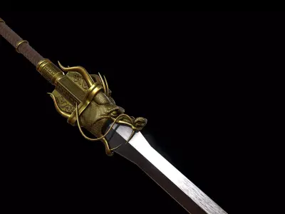 Golden Dragon Sword Low-poly 3D model