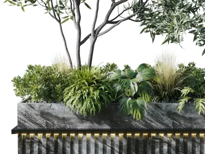 Urban Environment Urban Furniture Green Benches Low-poly 3D model