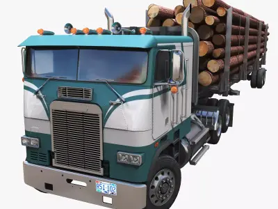 Freightliner FLT 1990 logtruck Low-poly 3D model