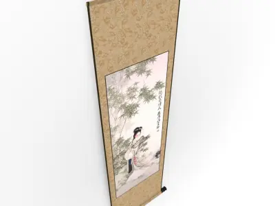 Chinese Hanging Scroll Brush Painting - Lady in Bamboo Grove 3D model
