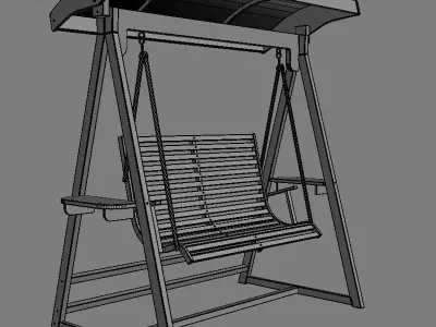 Multiple Seats Wooden Swing with Roof 14 3D model