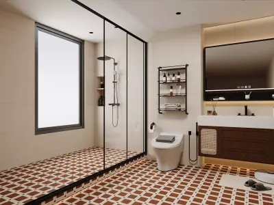 Warm Japandi Bathroom Suite 3D model