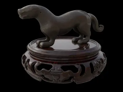 Ancient Chinese Tiger Talisman and Traditional wood table Low-poly 3D model