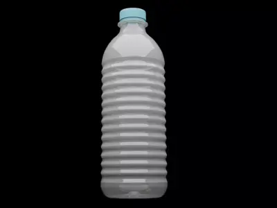 Transparent Plastic Water Bottle 3D Model with Ribbed Body Low-poly 3D model