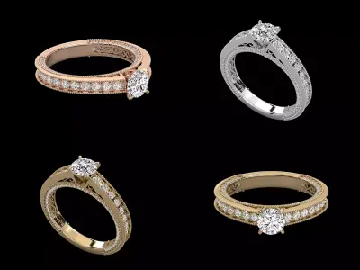 Double Band Micro Pave Solitaire Ring CAD Design Luxury 3D print model