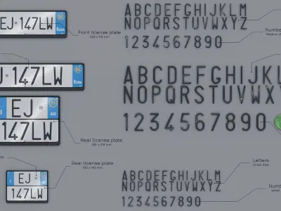 Customizable Italian License Plate 3D Pack  4 Sizes  4k PBR v3 Low-poly 3D model
