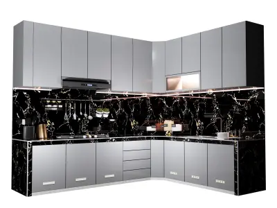 Minimalist Luxury Black Letter L Kitchen Set Design  3D model