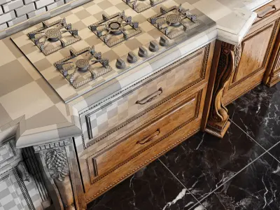 Classic wooden luxury Kitchen Deluxe 3D model
