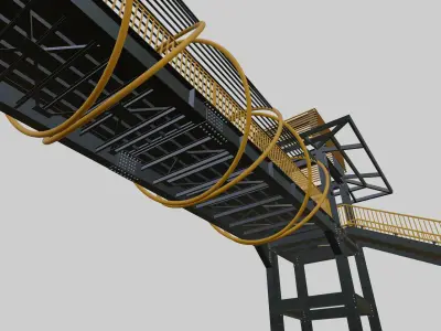 Steel Pedestrian Bridge-Straight Stair-Tower Column Type-27 3D model