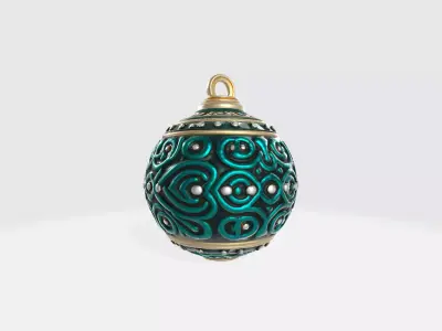 Ornate Emerald Holiday Bauble Decorative Ornament  Low-poly 3D model